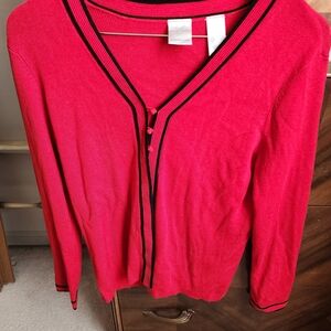 Emma James Red Cardigan with Black Trim